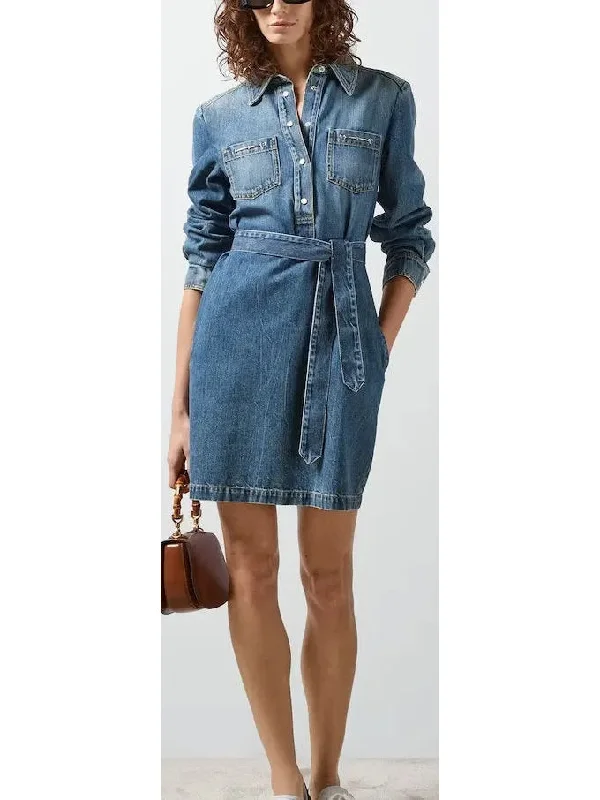 Blue Stone Bleached and Washed Organic Denim Dress