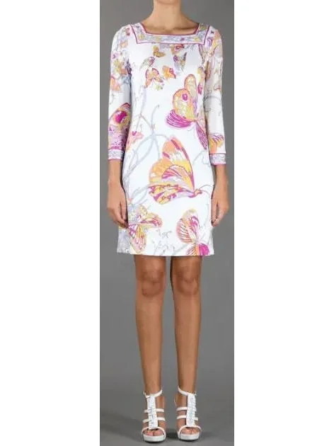 Butterfly Print Jersey Silk Shift Dress