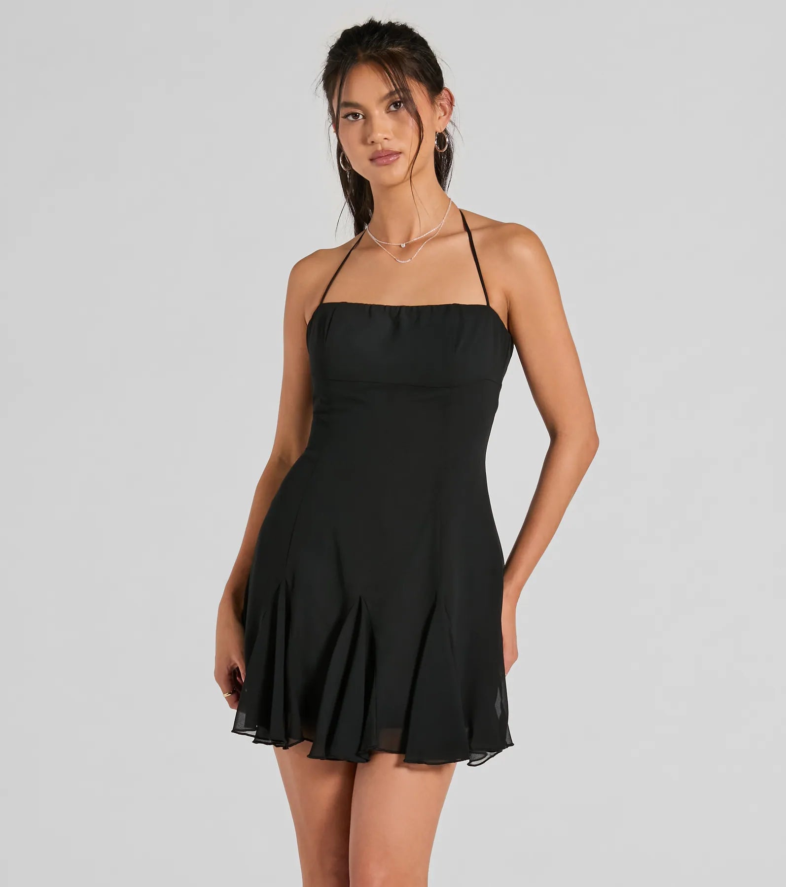 Sincerely Chic Pleated Chiffon A-Line Mini Dress