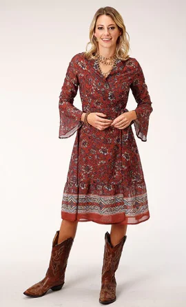 03-057-0590-7038 Roper Wms Floral Rust Dress