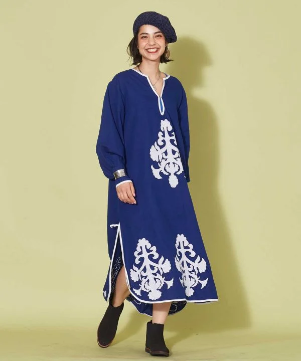 Applique Linen Blend Dress