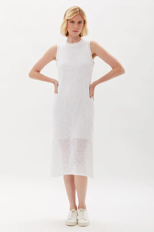 MESH STITCH SWEATER DRESS - WHITE