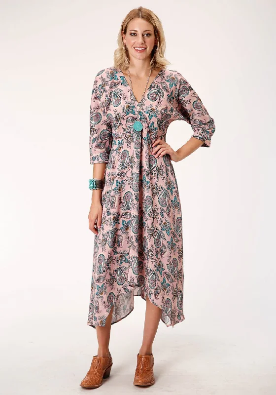 Roper Womens Pink Rayon/Nylon Prairie Paisley S/S Dress M