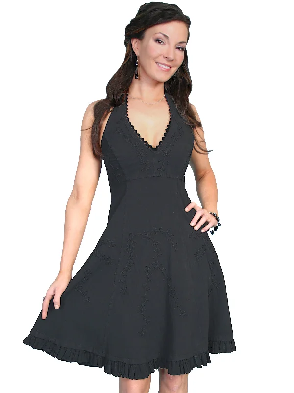 Scully Cantina Collection Halter Dress Black 100% Cotton Soutache L