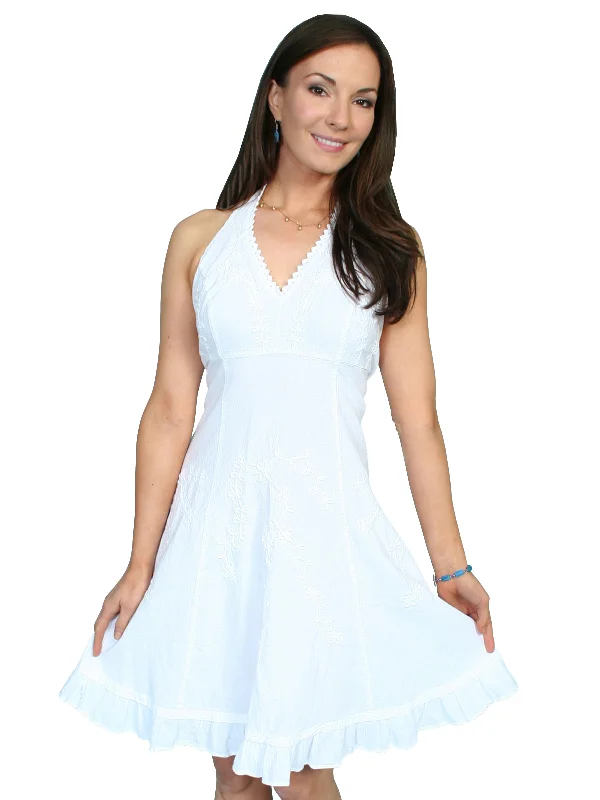 Scully Cantina Collection Halter Dress White 100% Cotton Soutache M