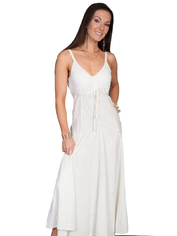 Scully Honey Creek Womens Spaghetti Strap Dress Ivory 100% Rayon Front Tie