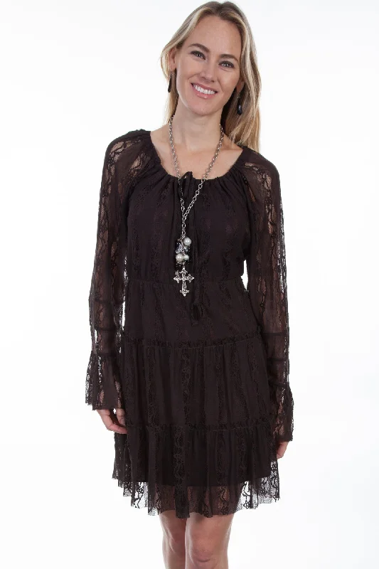 Scully Womens Chocolate Polyester Innocent Lace L/S Dress