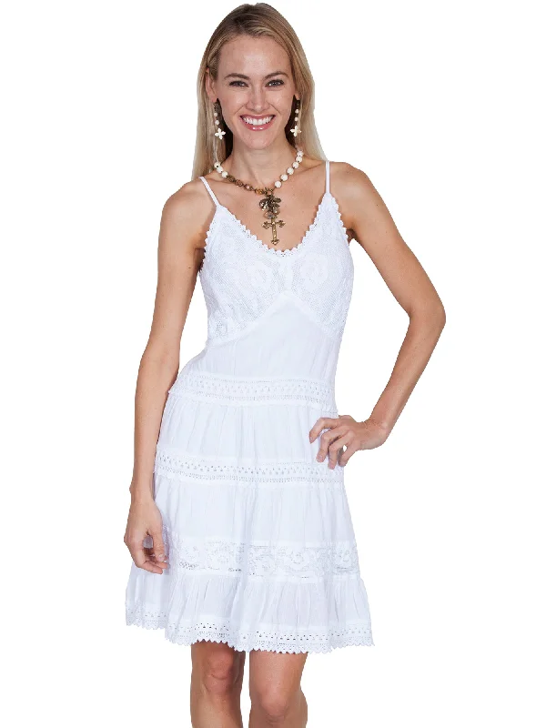 Scully Womens White 100% Cotton Crochet S/L Dress