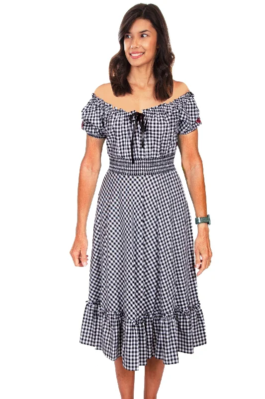 Scully Womens White 100% Cotton Gingham Check S/S Dress S