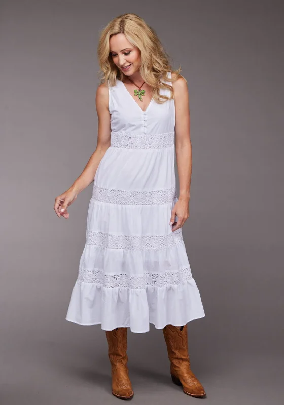 Stetson Womens 2096 Gathered Tier White 100% Cotton S/L Dress