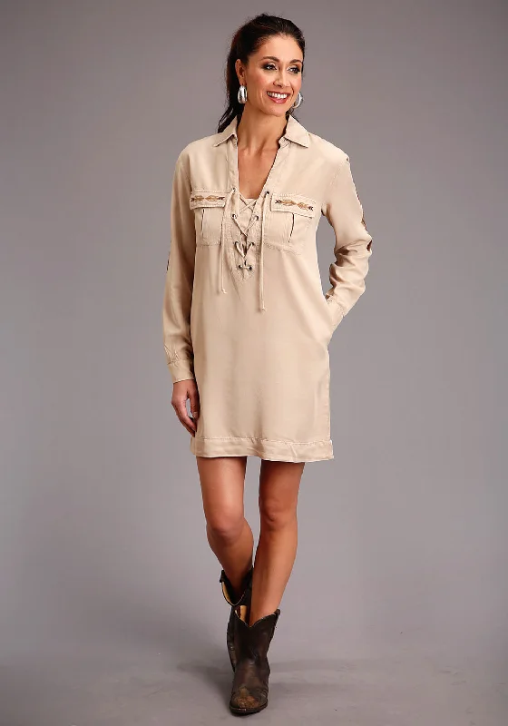 Stetson Womens Khaki Denim Safari-Style L/S Dress L