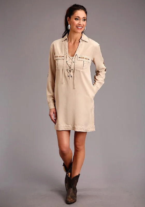 Stetson Womens Khaki Denim Safari-Style L/S Dress