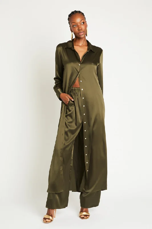 VERUSCHKA LONG SILK DRESS - OLIVE