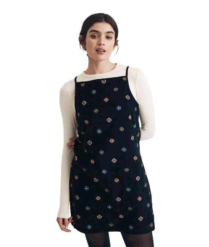 Cord Pepper Mini Pinafore Dress - Black