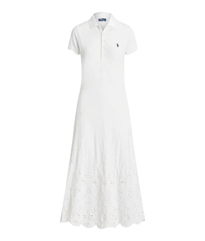 Eyelet Polo Dress - White