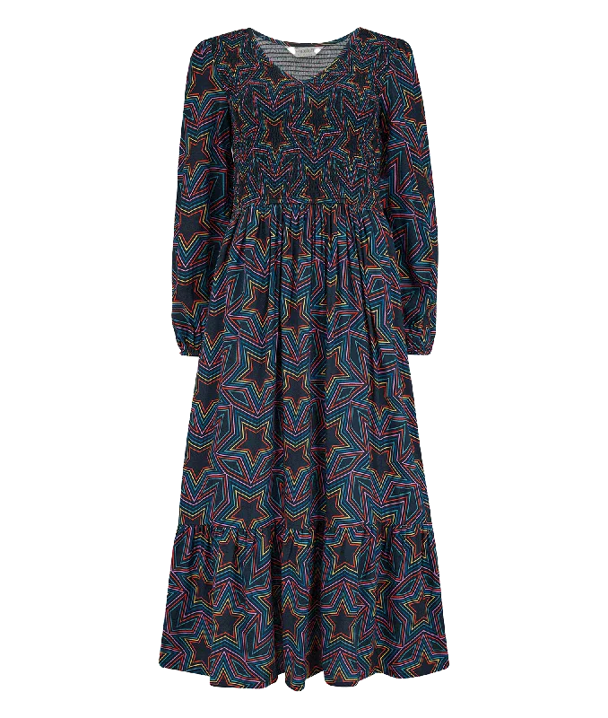 Amberly Rainbow Star Midi Smock Dress - Multi