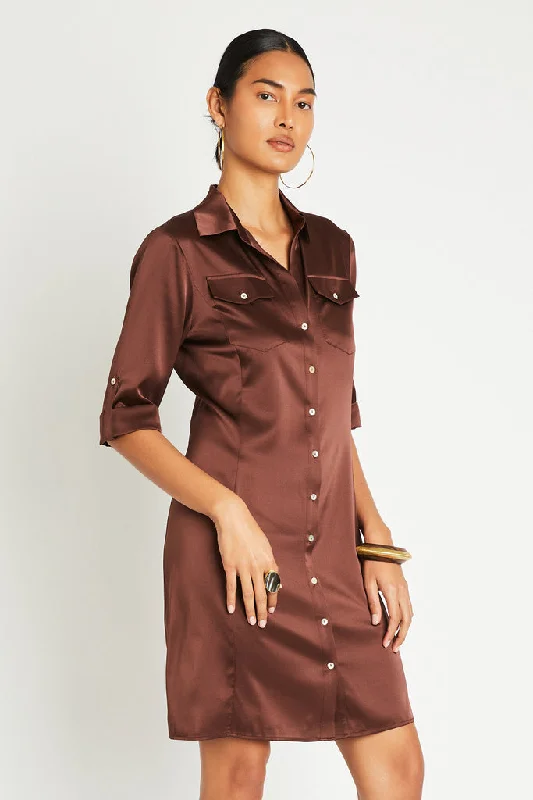 YVES SILK DRESS - CHOCOLATE