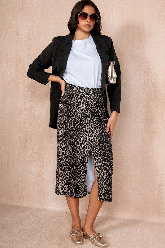 Idalia Leopard Print Midi Skirt